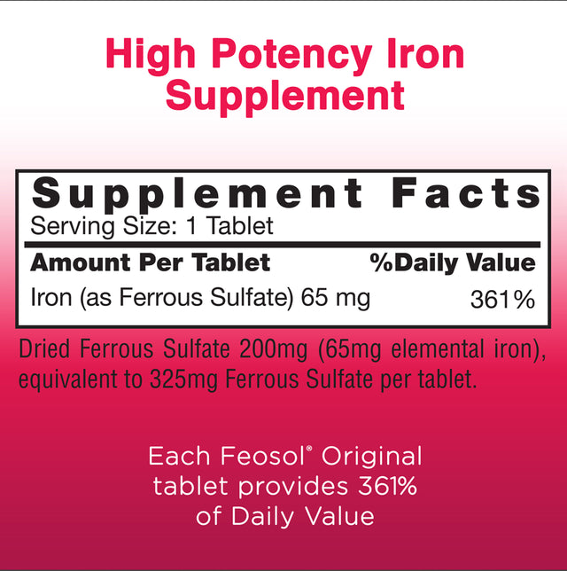 Feosol Original with Ferrous Sulfate Iron Supplement Tablets, 120 Ct