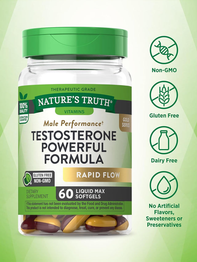 Nature'S Truth Testosterone Supplement for Men | 60 Softgels | Non-Gmo and Gluten Free Formula