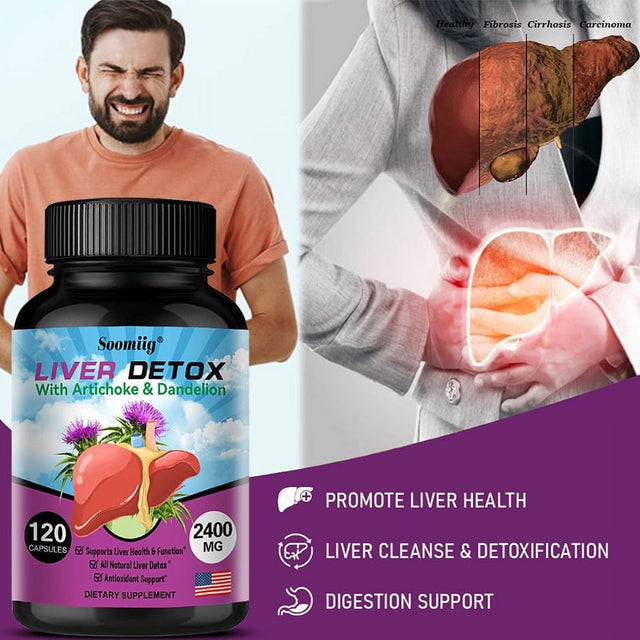 Soomiig Liver Detox Capsules - Artichoke and Dandelion Extract Liver Health Formula for Liver Detoxification and Liver Cleansing-120Capsules