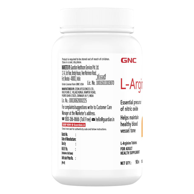 GNC L-Arginine 1000 Mg | 90 Tablets | Fuels Muscle Growth | Boosts Nitric Oxide Production | Improved Oxygen Flow | Supports Heavy Training | Formulated in USA | 1000Mg P