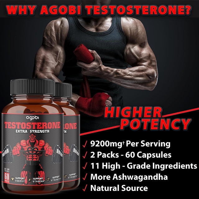 Agobi Herbal Test Support for Male Supplement - Support Efficiency, Speed, Strength, Flexibility - Body Booster Equivalent 9200Mg - 2 Packs 60Caps - 2 Month Supply