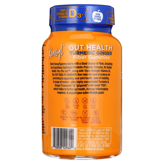 Konsyl Gut Health, Turmeric Ginger, Fiber Gummies, Dietary Supplement, for Adults Serving (2 per Day)