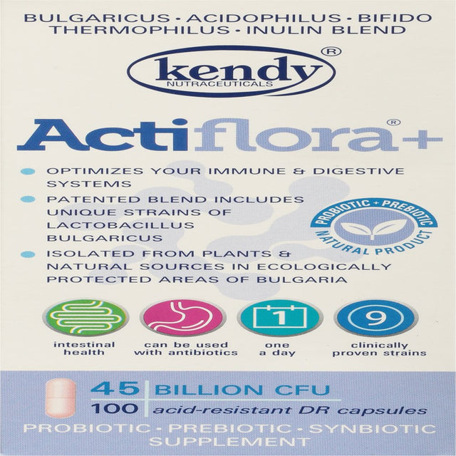 Kendy USA - Probiotic + Prebiotic Actiflora+ for Immune & Digestive Health 45 Billion CFU - 100 Vegetable Capsule(S)