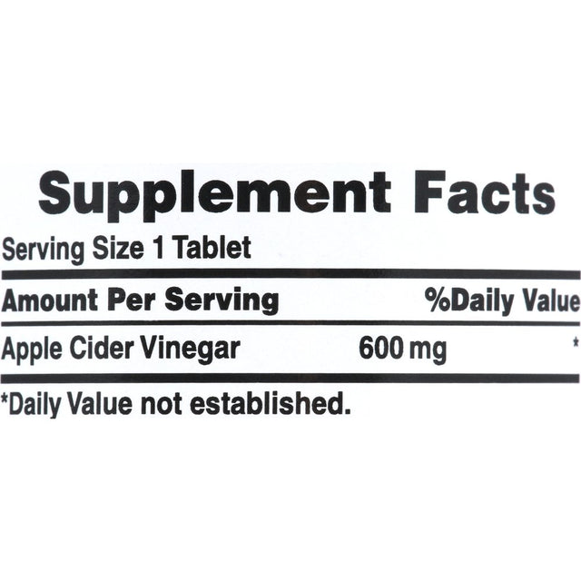 Puritans Pride Apple Cider Vinegar 600 Mg Tablets, 200 Count