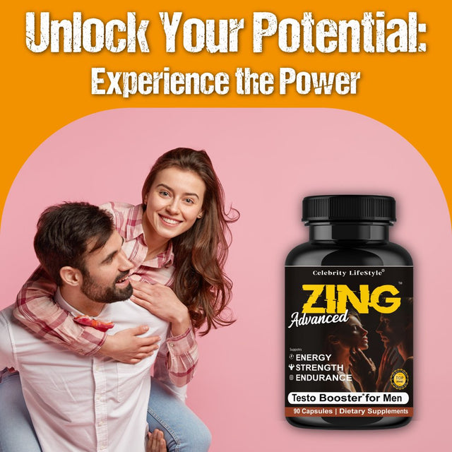 Zing Testosterone Booster for Men & Libido Booster, Enhances Strength Performance Mood Booster 90 Caps