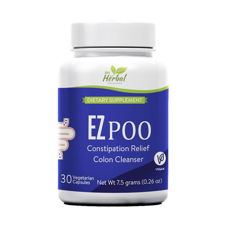 EZ Poo Colon Cleanser - Natural and Herbal Constipation Relief, Herbal Laxative, Stool Softener - 100% Natural & Herbal Bowel Cleanse - Promotes Regular & Complete Bowel Movements - 60 Days Supply