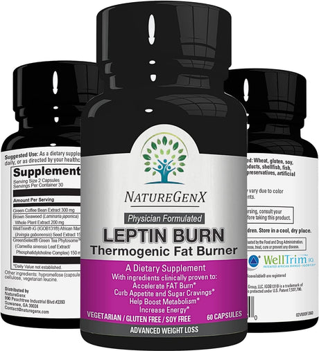 Leptin Burn - Thermogenic Fat Burner, Appetite Suppressant, Energy Booster & Metabolism Booster for Weight Loss - Diet Pills That Work Fast for Women & Men - 60 Slim Pills, Gluten Free