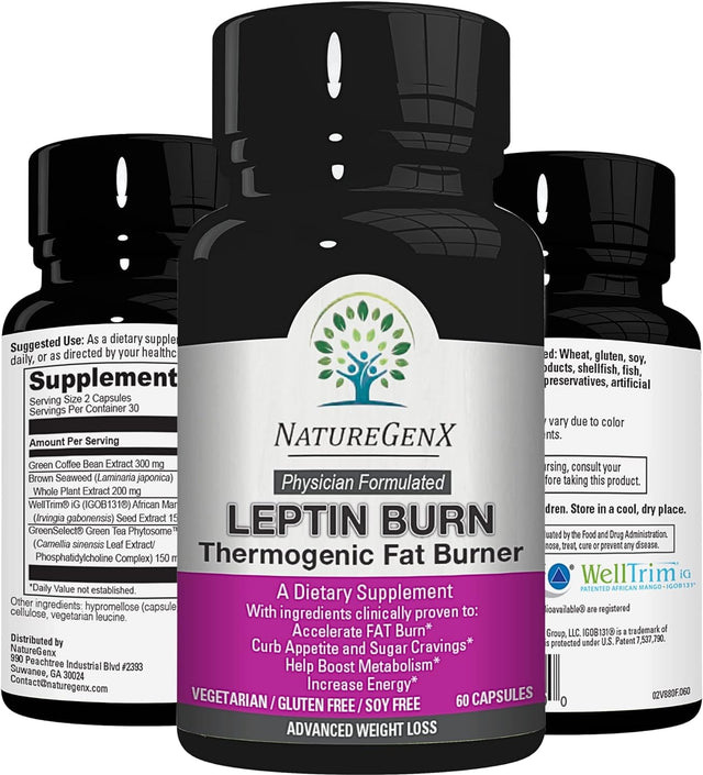 Leptin Burn - Thermogenic Fat Burner, Appetite Suppressant, Energy Booster & Metabolism Booster for Weight Loss - Diet Pills That Work Fast for Women & Men - 60 Slim Pills, Gluten Free