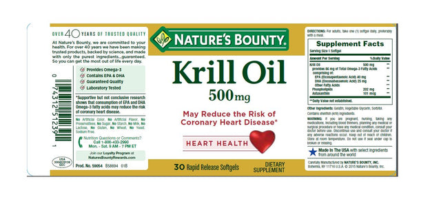 Nature'S Bounty Red Krill Oil 500 Mg Dietary Supplement Softgels, 90 Count (3X30Ct)