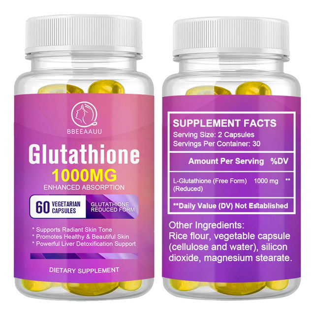 (2 Pack) Bbeeaauu 1000Mg Glutathione Pills 120 Pcs, Anti-Aging, Anti-Wrinkle, Protect Liver Health & Skin Care Capsules