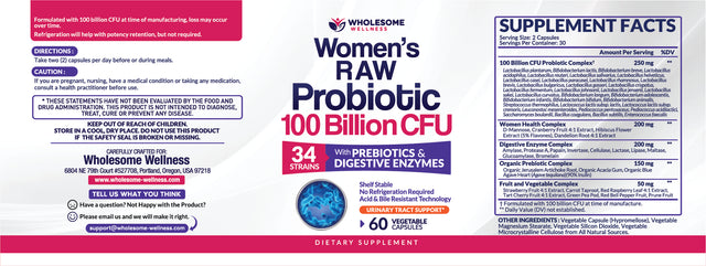 Dr. Formulated Raw Probiotics for Women 100 Billion CFU with Prebiotics, Digestive Enzymes, & UT Protection, Dr. Approved Women'S Probiotic for Adults, Shelf Stable Probiotic Supplement, 30 Capsules