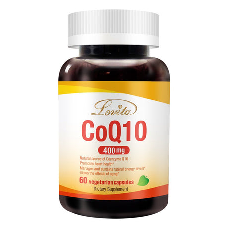 Lovita Coq10 400Mg Supplements from High Absorption Vegan Coenzyme Q10 Powder, Extra Antioxidant Co Q10 Enzyme for Blood Pressure Support & Heart Health, Vegan Friendly, 60 Capsules