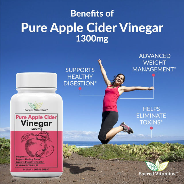 Premium Apple Cider Vinegar Capsules for Weight Management and Detox Cleanse - Natural Energy, Improved Digestion, and Metabolism Booster - Complete Diet Pills for Men and Women - 60 Dietary Capsules