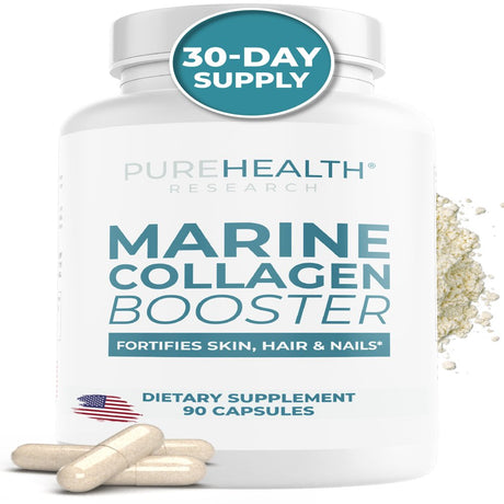 Marine Collagen and Hyaluronic Acid Supplements, Aloe Vera Leaf Gel and Vitamin E Collagen Peptides Pills by Purehealth Research