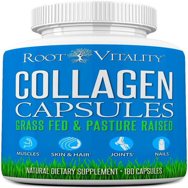 Root Vitality Collagen Pills, for Skin, Hair, Nails & Joints, Collagen Peptides, 180 Capsules