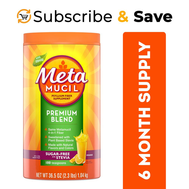 Metamucil Psyllium Stevia Fiber Supplement Powder, Orange, 180 Tsp