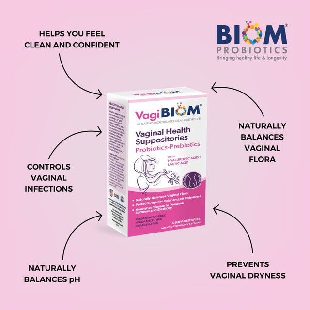 Vagibiom- Biom Probiotics Vaginal Probiotic Suppository for Women, Fragrance Free, 5 Count