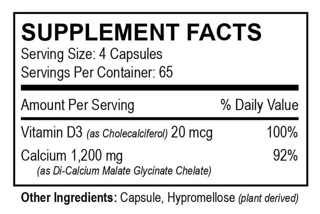 Calcium Malate Chelate plus Vitamin D3 - Vita4Life Bariatric Supplement Formula - 260 Count