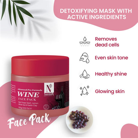 Nutriglow Natural'S Wine Face Pack for Glowing Skin with Kaolin Clay, All Skin Types (3.5 Oz - 100G)