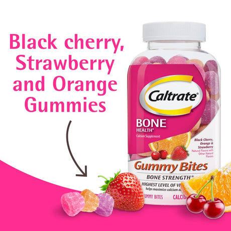 Caltrate Gummy Bites 500 Mg Calcium and Vitamin D Supplement, Black Cherry, Strawberry, Orange - 100 Count