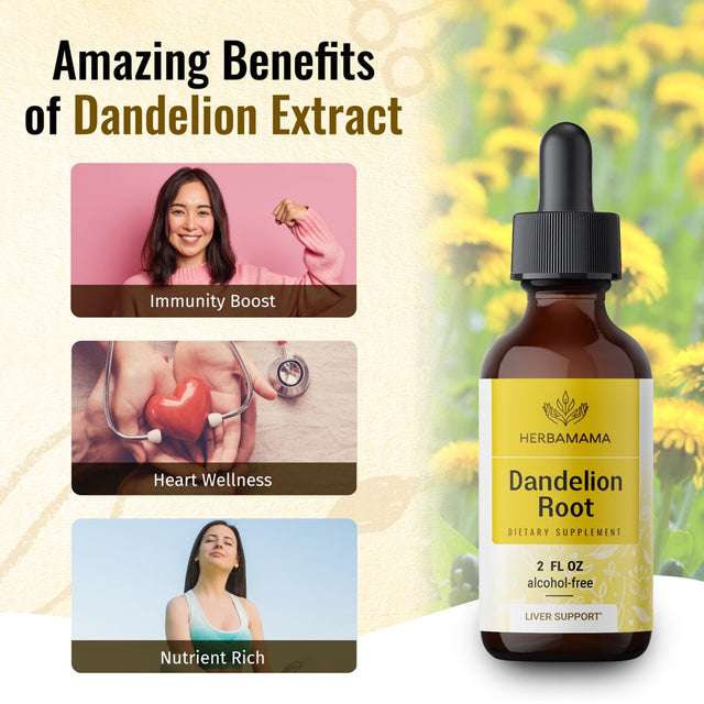 HERBAMAMA Dandelion Root Liquid Extract 2 Fl Oz- Organic Tincture for Immune Support