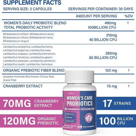 Probiotics for Women - Women'S Probiotics Supplements with Organic Prebiotics & Cranberry to Help Maintain Yeast Balance, Digestive Immune Vaginal | Raw Probiotics 100 Billion CFU 17 Strains; 60 Caps