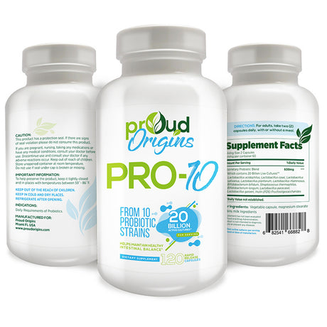 Proud Origins Pro-10, Probiotic 20 Billion 120 Capsules, Supports Digestive Health