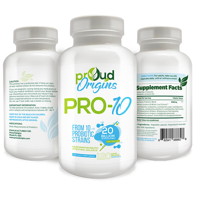 Proud Origins Pro-10, Probiotic 20 Billion 120 Capsules Supports Digestive Health 3 Pack