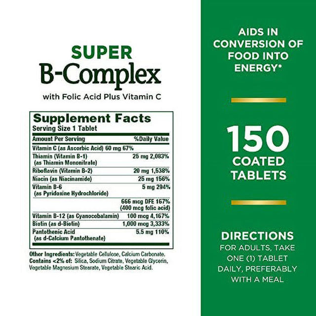 Natureâ€™S Bounty Super B Complex with Vitamin C & Folic Acid, Immune & Energy Support, 150 Tablets