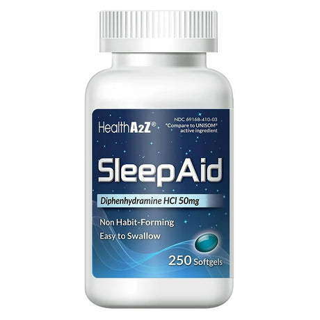 Healtha2Z® Sleep Aid, Diphenhydramine Hcl 50Mg, 250 Softgels, Supports Deeper, Restful Sleeping, Non Habit-Forming