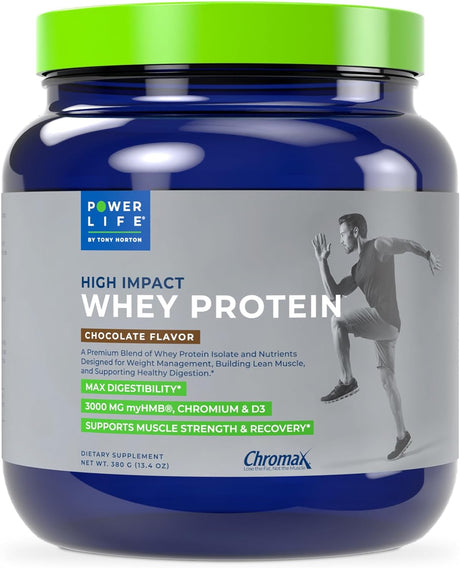 POWERLIFE Tony Horton High Impact Grass Fed Whey Protein with 3000 MG of HMB, No Sugar Added, Non-Gmo, Hormone and Antibiotic Free, 15 Servings (Chocolate - New Formula)