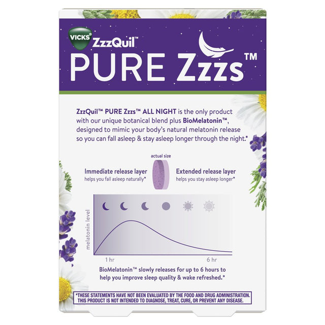 PURE Zzzs All Night Extended Release, Adult Sleep Aid Tablets, 2 Mg Melatonin Tablets, 28 Ct