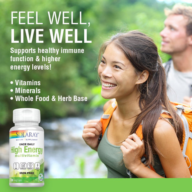 Solaray Once Daily High Energy Multivitamin, W/ No Iron | Complete Multi W/ Whole Food & Herb Base | Non-Gmo | 30 Vegcaps