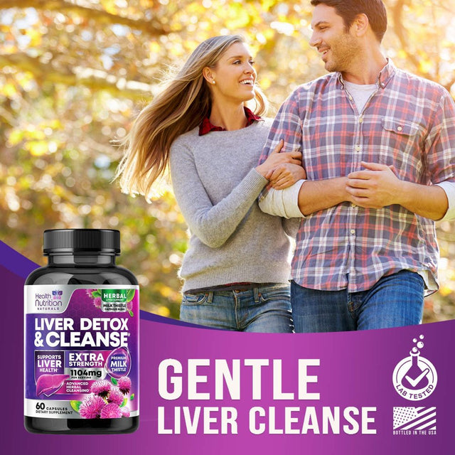 Gentle Liver Cleanse Detox & Repair Formula - Herbal Liver Support Supplement: Milk Thistle with Silymarin, Artichoke Extract, Dandelion, Beet, Chicory Root, & Turmeric for Liver Health - 60 Capsules