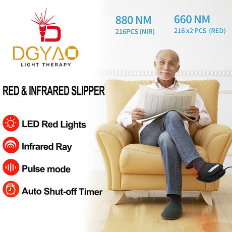 DGYAO Red Light Therapy Devices with 880Nm near Infrared Light Slippers for Feet Toes Pain Relief LED Light Therapy (Two Pads)