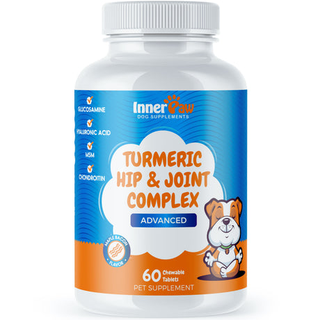 Inner Paw Turmeric Hip & Joint Chewable Tablets for Dogs - Maximum Strength - MSM - anti Inflammatory - Pain Relief - Joint Health - 60 Chewable Tablets