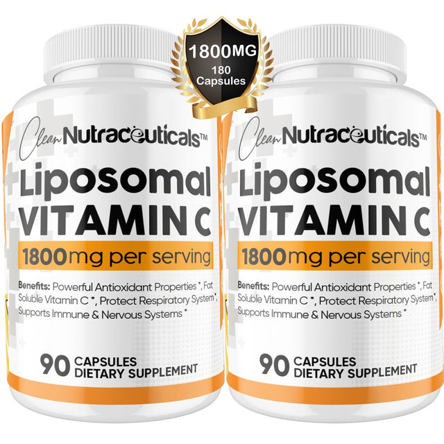 Liposomal Vitamin C Capsules 1800Mg High Absorption VIT C, Immune System & Collagen Booster, Fat Soluble Immunity Support Ascorbic Acid Supplement, 180 Natural Vegan Capsules