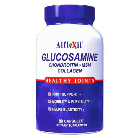 ALFLEXIL® Glucosamine, Chondroitin, Collagen, Hyaluronic Acid - Capsules Supplement for Joint & Bone Health - 90 Capsules