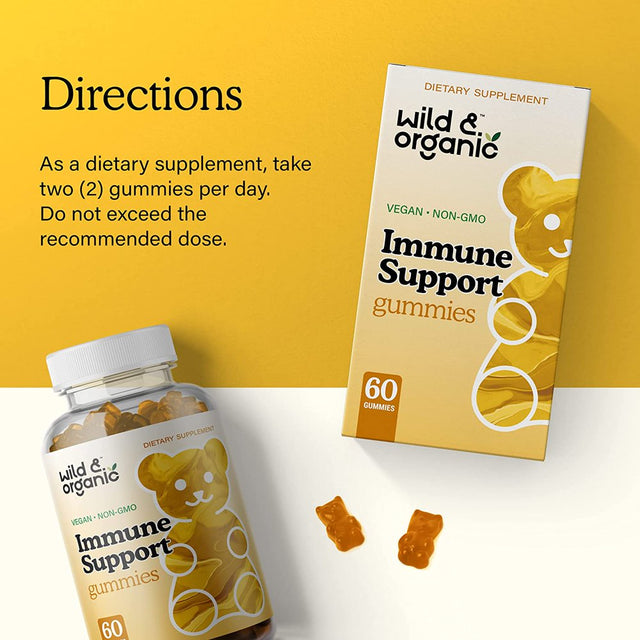 Wild & Organic Immune Support Gummies W/ Elderberry, Echinacea, Vitamin C, D3 & Zinc, 60 Chews