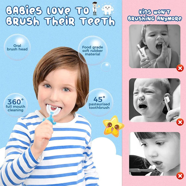 HSMQHJWE Baby Bottle Compatible with Machine U Shaped Toothbrush Kids Toddler Toddler Toothbrush with Food Grade Soft Silicone Brush Head 360° Kids Toothbrush Oral Tooth so Clean Compatible with Mach