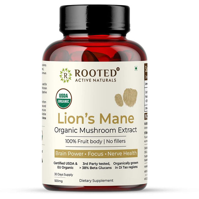 Lions Mane Mushroom Extract Capsules (60 Veg Caps, 500 Mg) | Memory, Focus, Brain Powder & Nerve Health