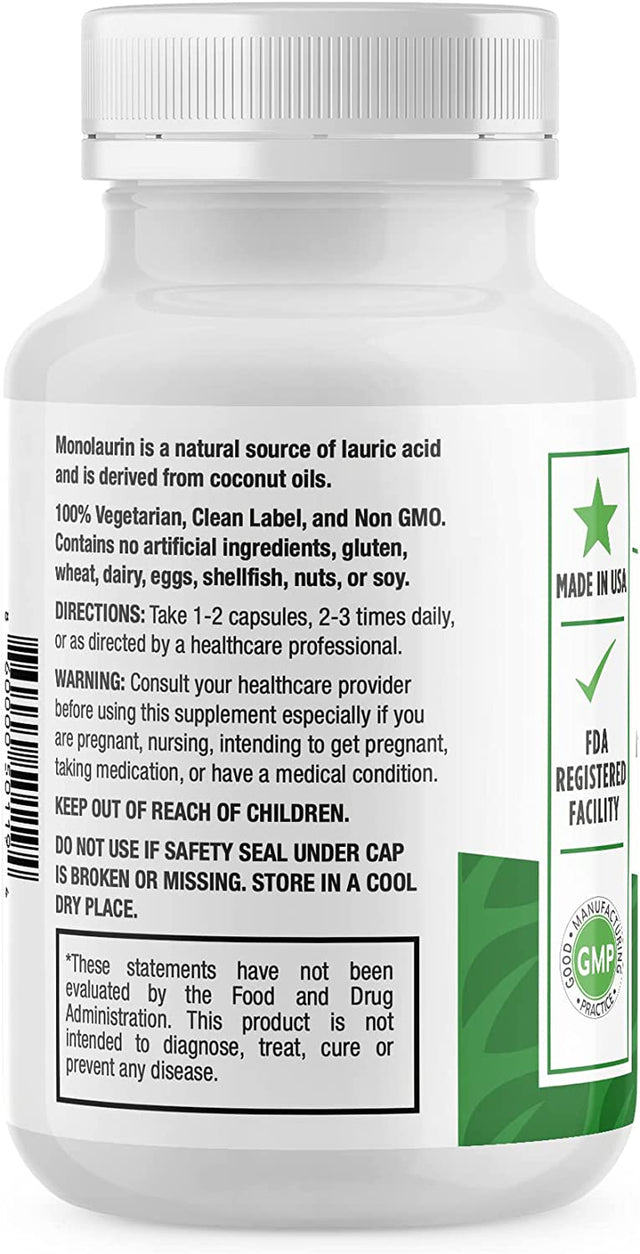 Newlife Naturals Monolaraurin Dietary Supplement - 625Mg Monolaurin Lauric Acid for Immune System and Digestive Health - 100 Vegetable Capsules