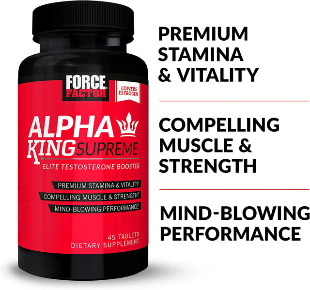 Force Factor Alpha King Supreme Testosterone Booster for Men with Fenugreek Seed and Ashwagandha to Increase Drive and Vitality, Boost Performance, and Build Muscle and Strength, 45 Tablets