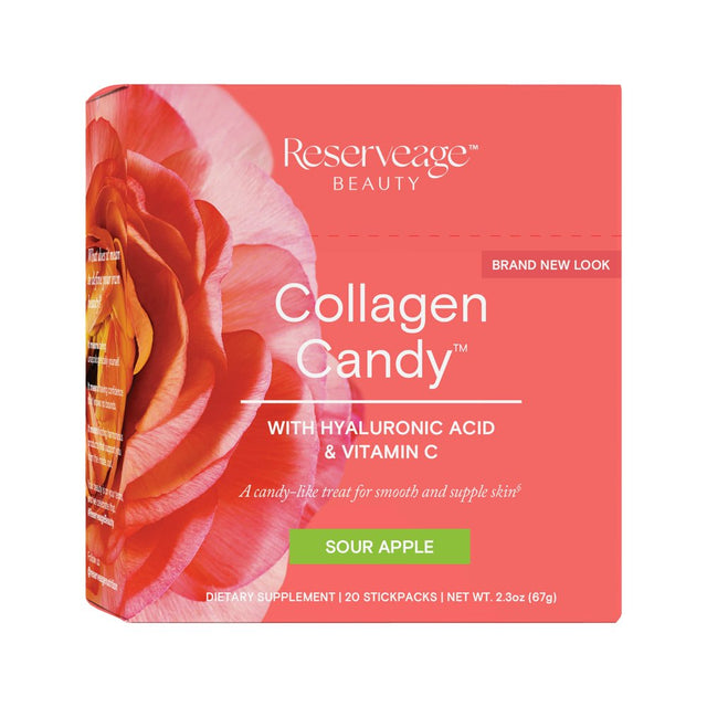 Collagen Candy, Sour Apple, 20 Stickpacks, 0.1 Oz (3.35 G) Each, Reserveage Nutrition