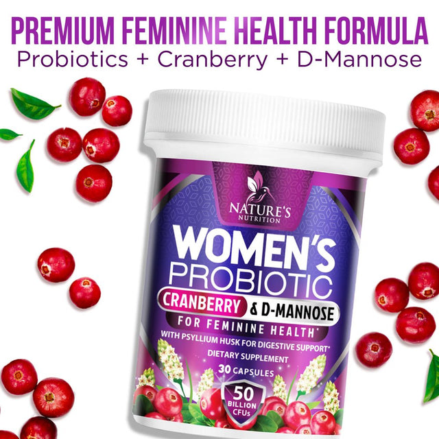 Probiotics for Women with Prebiotics & Cranberry, 50 Billion CFU, Vaginal Women'S Probiotic for Immune & Digestive Health, D-Mannose for Urinary Health, Shelf Stable, No Soy Gluten Dairy - 30 Capsules