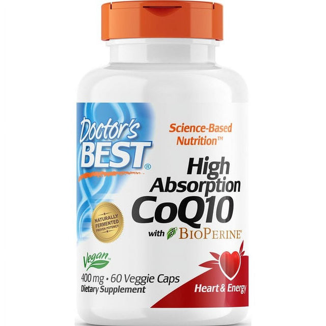 Doctor'S Best High Absorption Coq10 with Bioperine, Non-Gmo, Vegan, Gluten Free, Naturally Fermented, Heart Health and Energy Production, 400 Mg 60 Veggie Caps