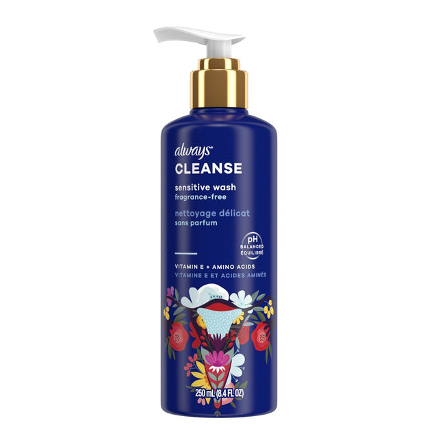 Always Cleanse Sensitive Wash for Intimate Skin, Fragrance-Free, 8.4 Fl Oz