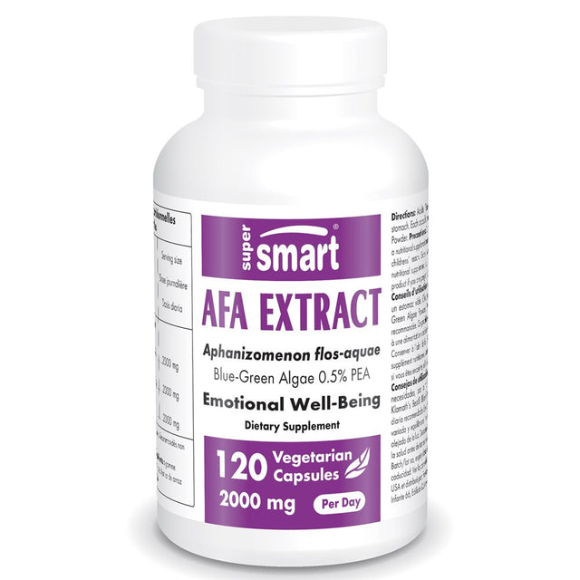 Supersmart - AFA Extract 1000 Mg per Day - Blue Green Algae - Nervous System & Mood Support - Nootropic Supplement | Non-Gmo & Gluten Free - 120 Vegetarian Capsules