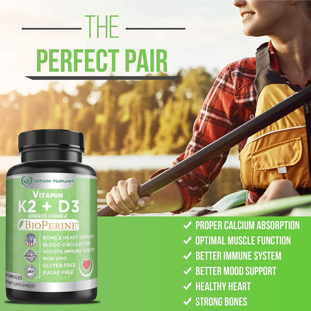 Whole Nature Vitamin K2 (MK7)+D3 plus - Naturally Support Heart and Bone Health (2PK)