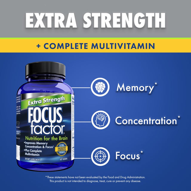 Focus Factor Extra Strength 60 Count- Brain Health Supplement with Bacopa Monniero & Ginkgo Biloba